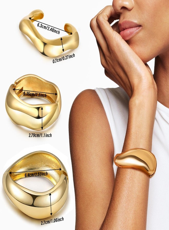 MEDOJO 6 Pcs Chunky Bangle Bracelet for Women Open Golden Wide Wrist Irregular Acrylic Resin Bangles Bracelets Trendy Stackable Cuff Jewelry - Image 3